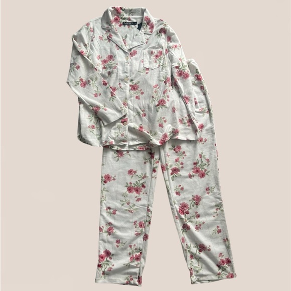 Lauren Ralph Lauren | 2 Piece Floral Fleece Pajamas Embroidered Logo - Picture 1 of 4